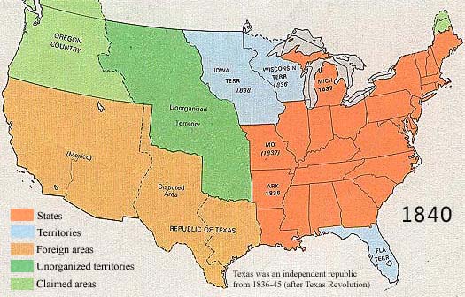 A Map Of The United States Circa 1840